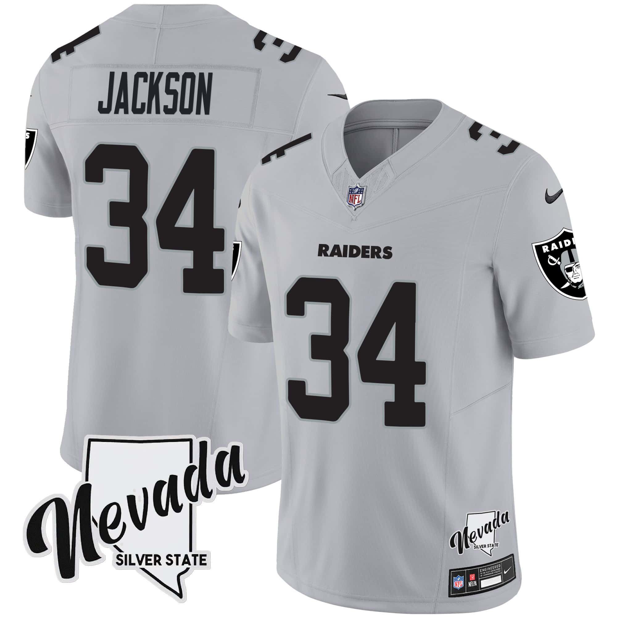 Men Oakland Raiders #34 Jackson Grey 2024 Nike Nevada Silver State Patch Vapor NFL Jersey->indianapolis colts->NFL Jersey